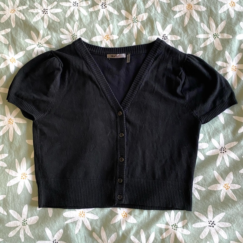 Black Pinup Short Sleeve Cropped Cardigan Shrug L